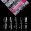 Set of 500 pieces transparent long coffin nail tips in 10 different sizes - Long Coffin / 500 Pcs / Clear