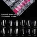 500pcs professional transparent trapezoidal press-on nail tips in 12 sizes with measurements - Short Coffin / 500 Pcs / Clear