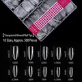 Full set of 500 transparent almond false nail tips in 10 sizes with detailed dimensions - Almond Shape / 500 Pcs / Clear