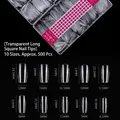 Detailed size chart for 500pcs professional transparent long rectangular nail tips - Square / 500 Pcs / Clear