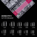 Set of 500 transparent round square false nails with 10 different sizes dimension chart - Short Square Shape / 500 Pcs / Clear