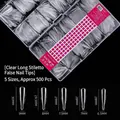 Box of 500 transparent long almond shaped nail tips with dimensions for professional use - Long Stiletto / Approx. 500 Pieces/Pack (5 Sizes) / Clear
