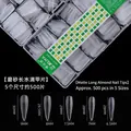 Set of 500 matte long almond shaped clear artificial nail tips in 5 sizes for extension - Long Stiletto / Approx. 500 Pieces/Pack (5 Sizes) / Frosted
