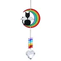 Rainbow moon angel cat sun catcher with colorful crystal beads and heart-shaped prism - Moon and Cat / Total Length 40cm