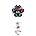 Stained glass style paw print suncatcher with rainbow beads and crystal heart pendant - Cat Paw / Total Length 40cm