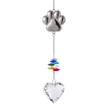 Close-up of crystal sun catcher featuring metallic paw print and heart-shaped pendant - Colorful Heart / Total Length Approx 42cm