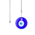 Blue glass evil eye pendant with silver bead chain for ceiling fan and lamp pull - Round Evil Eye Style / 56cm Pull Chain