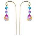 Vibrant AB iridescent crystal suncatcher garden stakes with elegant golden hanging hooks - Longan Shape / Single Piece