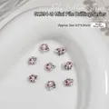 Pink heart-shaped nail art charms with pearls and clear crystals, 8.5mm small size - Small Flower Style (G-1394)