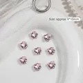Heart-shaped pink nail charms with pearl and sparkling rhinestones for manicure decoration - Crooked Heart Style (G-1397)