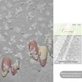 5D reliëf witte kant roos nagelstickers met kunstmatige parels, model MS303 variant - Kant Roos Kunstparel Stijl (MS 303)