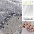 3D nail art stickers met witte linten en sprankelende kristallen ster ontwerpen - Zijden Lint Ster Strass (MS 305)