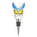 Crystal wine bottle stopper with blue and yellow butterfly design and faceted glass ball. - Blue-Yellow Butterfly Wine Stopper
