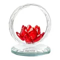 Elegant red crystal lotus ornament in faceted circle ring for home or car decor. - Round Frame Lotus / 66x66x76mm / Red