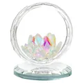 Elegant crystal lotus flower ornament featuring a multifaceted ring and stable base - Round Frame Lotus / 66x66x76mm / AB Color