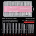 Transparent extra-long water pipe false nail tips, 240 pieces set with size chart - Denim Style (YS-115) / Clear