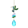 Colorful hummingbird crystal suncatcher hanging ornament with a blue teardrop prism - Blue Green Hummingbird