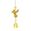 Elegant golden hummingbird suncatcher with sparkling yellow crystal teardrop pendant ornament - Golden Hummingbird
