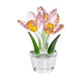 Elegant pink crystal tulip flower figurine in clear faceted pot for tabletop home decor - Three Tulips Ornament / 71*100mm, 150g