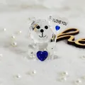 Mini faceted crystal teddy bear figurine with blue sparkly heart and I Love You sign - Blue Heart Bear