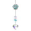 Detail view of the decorative pet paw suncatcher with a faceted iridescent heart crystal - Double Sided Paw - Heart Pendant / Total Length 44cm