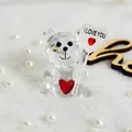 Crystal bear figurine with red heart and I Love You sign for car dashboard decor. - Red Heart Bear