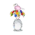 Figurine en cristal facetté représentant un oiseau rose sur des fleurs de couleur vive - Figurine Fleur Oiseau (LSSJBJ671) / 60*94mm