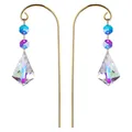 Elegant AB colorful crystal suncatcher garden stake featuring a sleek gold metal hook - New Horn Style / Single Piece