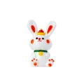 Figura de conejo de cristal blanco con orejas naranjas y collar verde para decoración. - Conejo con Cascabel