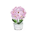 Figurine d'hortensia en cristal rose élégante avec pot transparent et feuilles vertes - 60x92mm / Rose