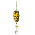 Colgante atrapasueños de Halloween con calavera amarilla y gotas de prisma de cristal - Cara de Fantasma con Decoración Floral