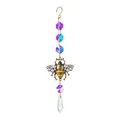 Elegante acchiappasole in cristallo a forma di ape con prismi iridescenti e perle bianche - Ape con Perla / 19cm / Giallo