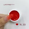 Bright red nail art gel for gradient effects in a white jar shown with a manicured nail - No.30