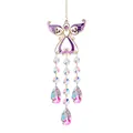 Attrape-soleil ailes d'ange violettes avec gouttes de cristal irisées pour jardin - Ange Forme de Poire (LSGJ229) / 38cm / Violet