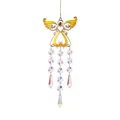 Détail d'un attrape-soleil en forme d'aile d'ange avec prismes en cristal - Ange Perle Pointue (LSGJ229) / 38cm / Jaune