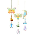 Set of 3 crystal suncatchers with colorful butterfly, bee and bird motifs for garden decor - Colorful Bee (38 New Pipa) / 30cm Length