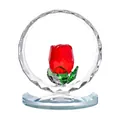 Elegant faceted crystal rose ornament inside a circular ring with clear base for home decor - Rose Ring - Three Leaves / 60*75.5mm