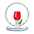 Elegant faceted red crystal rose figurine inside circular frame for home decor gift - Rose Ring - Single Leaf / 60*75.5mm