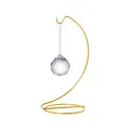 Elegant faceted crystal ball pendant with gold metal S-shaped desktop display stand - Spherical Pendant / Gold