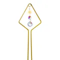 Detail of garden suncatcher stake with sun charm, iridescent bead, and crystal teardrop. - Triangle Style / Height 35.5cm