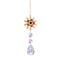 Snowflake crystal suncatcher hanging ornament with iridescent teardrop crystal pendant - Snowflake Pendant (38mm Dragon Eye) / Total Length 32cm