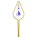 Close-up of golden teardrop garden stake with faceted crystal suncatcher prism - Water Drop Style / Height 35.5cm