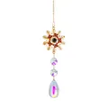 Snowflake crystal suncatcher with iridescent teardrop pendant and red rhinestones - Snowflake Pendant (38mm Teardrop) / Total Length 32cm