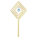 Detail of a golden spiral diamond garden stake with an iridescent faceted crystal ball - Rhombus Style / Height 35.5cm