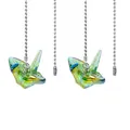 Iridescent glass origami crane suncatcher pendant with silver bead chain for garden - Origami Crane / Chain Length 50cm / Grass Green