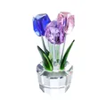 Elegant faceted crystal tulip figurine with blue, purple and pink flower buds on clear base - 40.8x91mm / Three-Color Tulip
