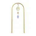 Picchetto da giardino dorato con acchiappasole occhio celeste e cristallo iridescente - Ciondolo a Griglia Foglia / Lunghezza Totale 36cm / Oro