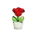 Elegant red crystal rose flower bud in a clear faceted pot, Mother's Day gift - Single Big Red Rose / 48x80mm