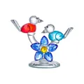 Exquisite hand-crafted multi-faceted crystal bird pair with flower ornament for desktop decor - Pair of Birds with Blue Flower / 94x50x78mm