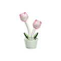 Exquisite pink crystal tulip flower figurine with faceted petals and a clear pot - Two Tulips - Pink / 67x108mm